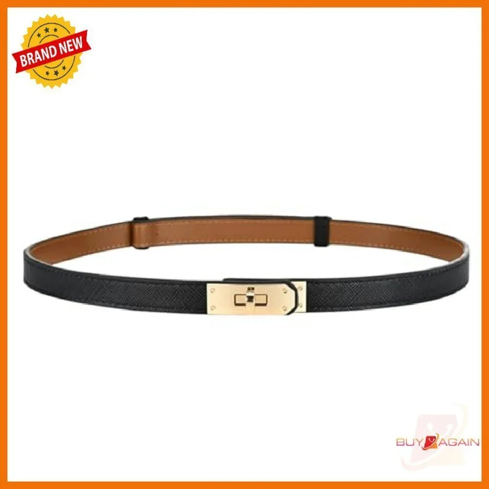 Adjustable Thin Belt with Alloy Turn Lock for Dresses and Jeans